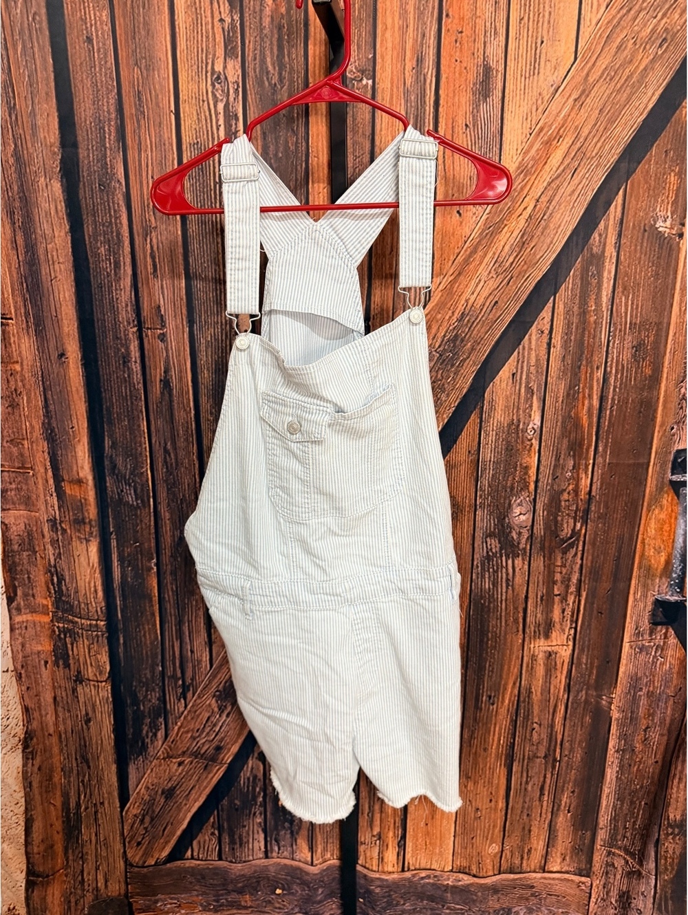 Wallflower Light Blue Striped Denim Short Overalls Size 2X